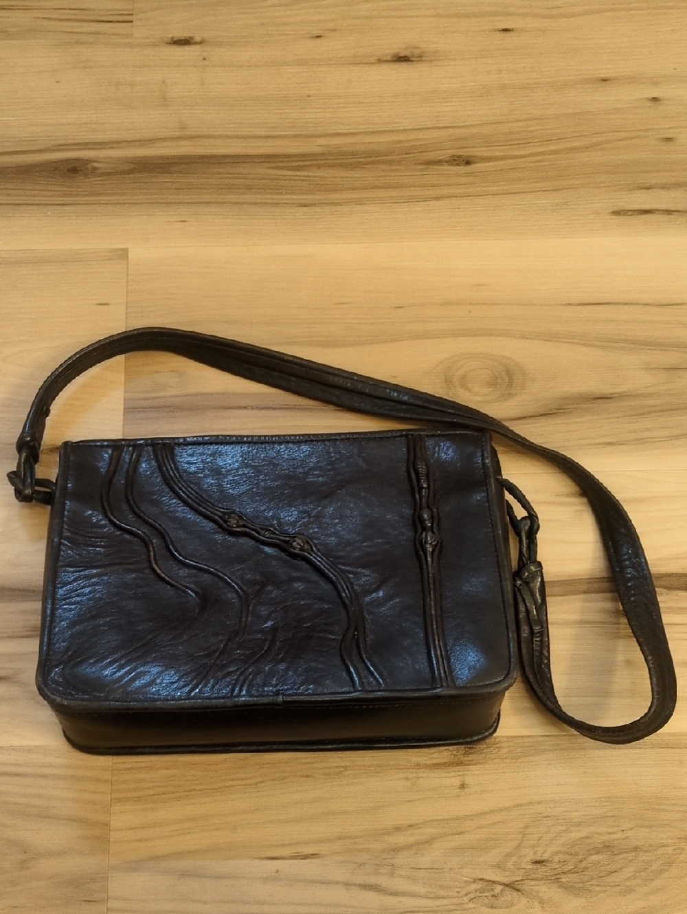 Amazing Vintage 1985 Handmade Black Leather Handbag Signed By Maker
